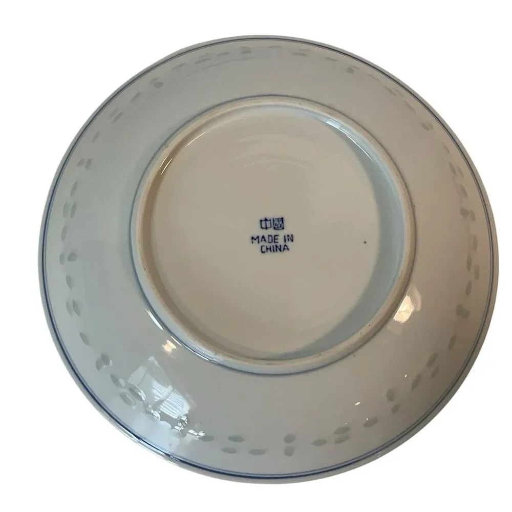 Chinese Rice Grain Serving Bowls Blue & White 8.5” Set Of 2